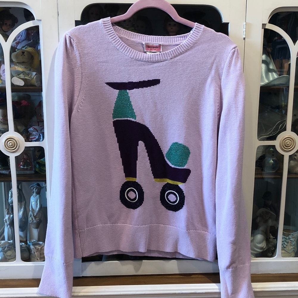 NWOT kate spade lavender sweater with roller skate motif - Picture 4 of 9